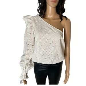 Cami NYC White Eyelet One Shoulder Ruffle‎ Long Sleeve Top